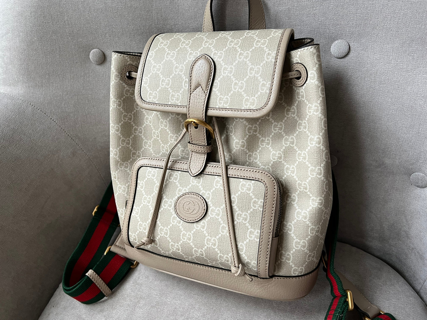 Gucci Beige and White Supreme Canvas Backpack (RRP £1500)