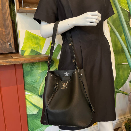 LOUIS VUITTON Black LockMe Studs Bucket Bag TS