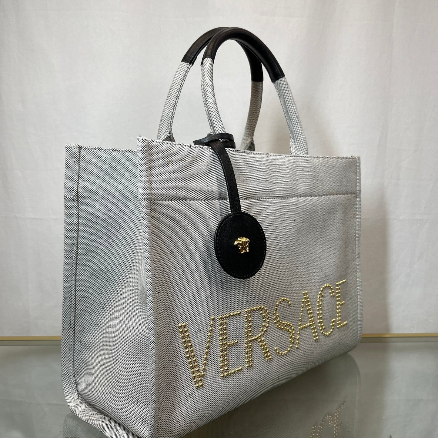 VERSACE Studded Large Gray & Black Tote TS3715