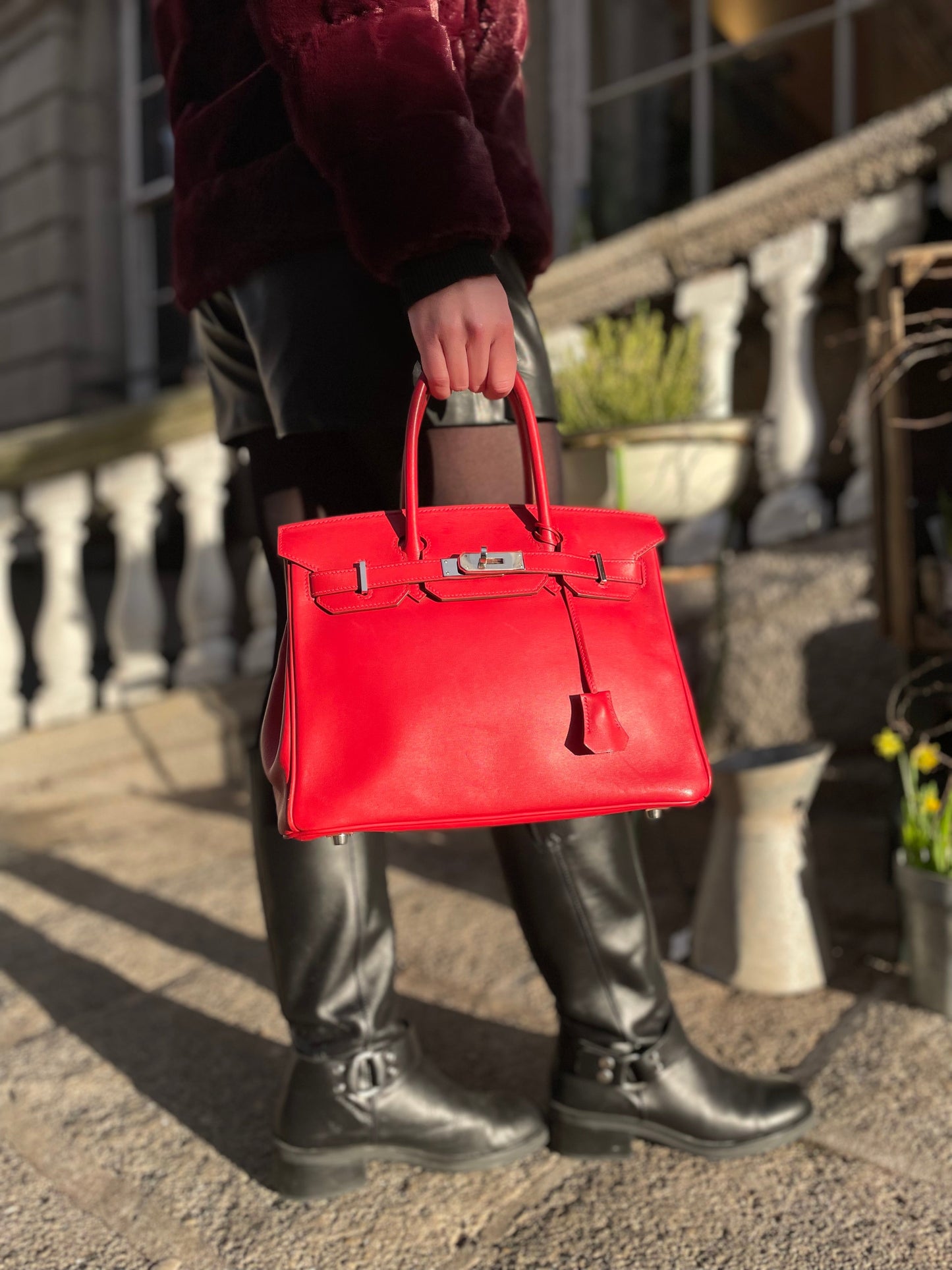 Hermes Rouge Birkin 30 Swift Leather With Palladium Hardware