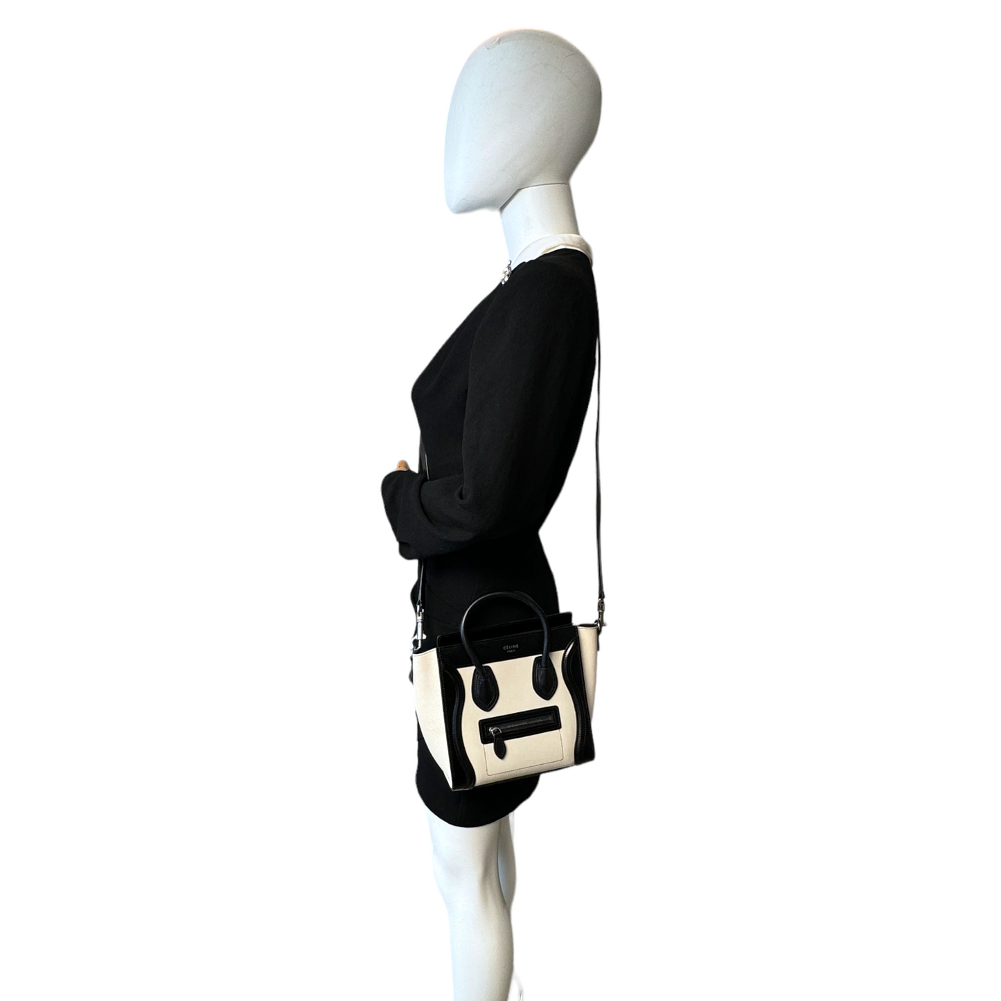 Céline Luggage Nano Black and White