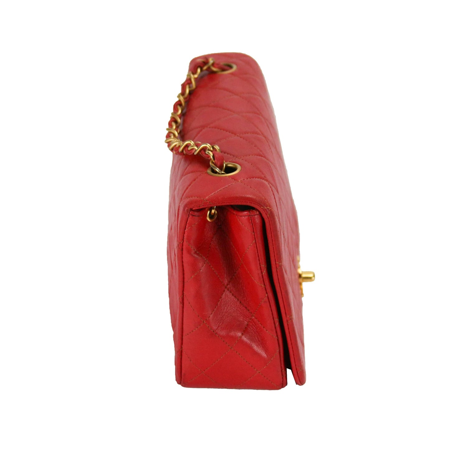 Chanel Full Flap Bag Small Red Lambskin Gold