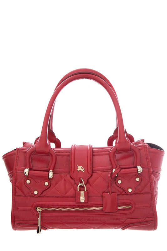 Burberry Red Leather Manor Quilted Tote