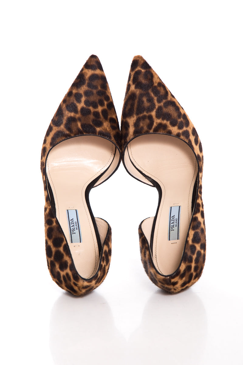 Prada Leopard Pony Hair Pointed Toe Heels SZ 39.5