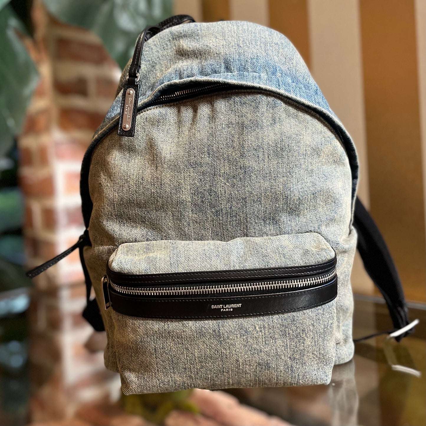 SAINT LAURENT Blue Denim Mini City Backpack