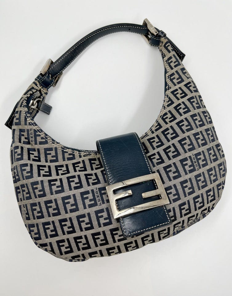 Vintage Fendi Half-Moon bag in blue Zucchino Canvas