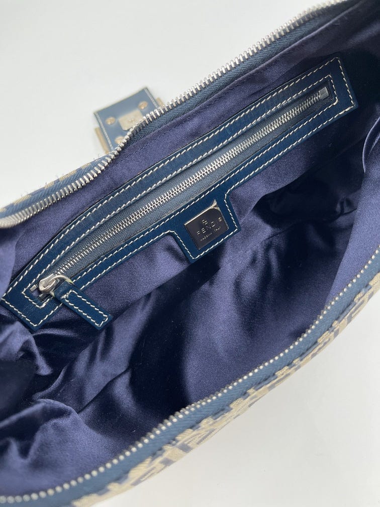 Vintage Fendi Half-Moon bag in blue Zucchino Canvas