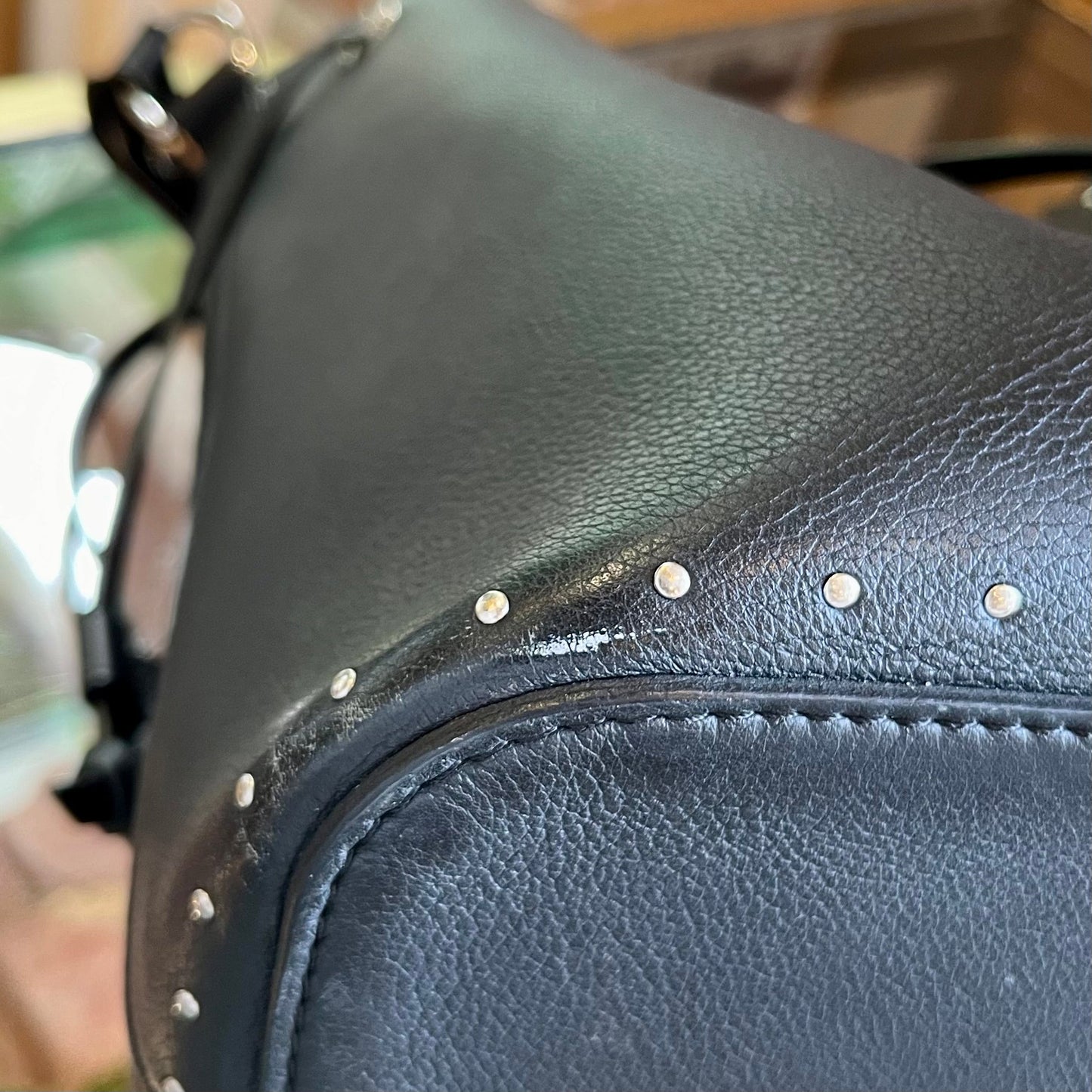 LOUIS VUITTON Black LockMe Studs Bucket Bag TS