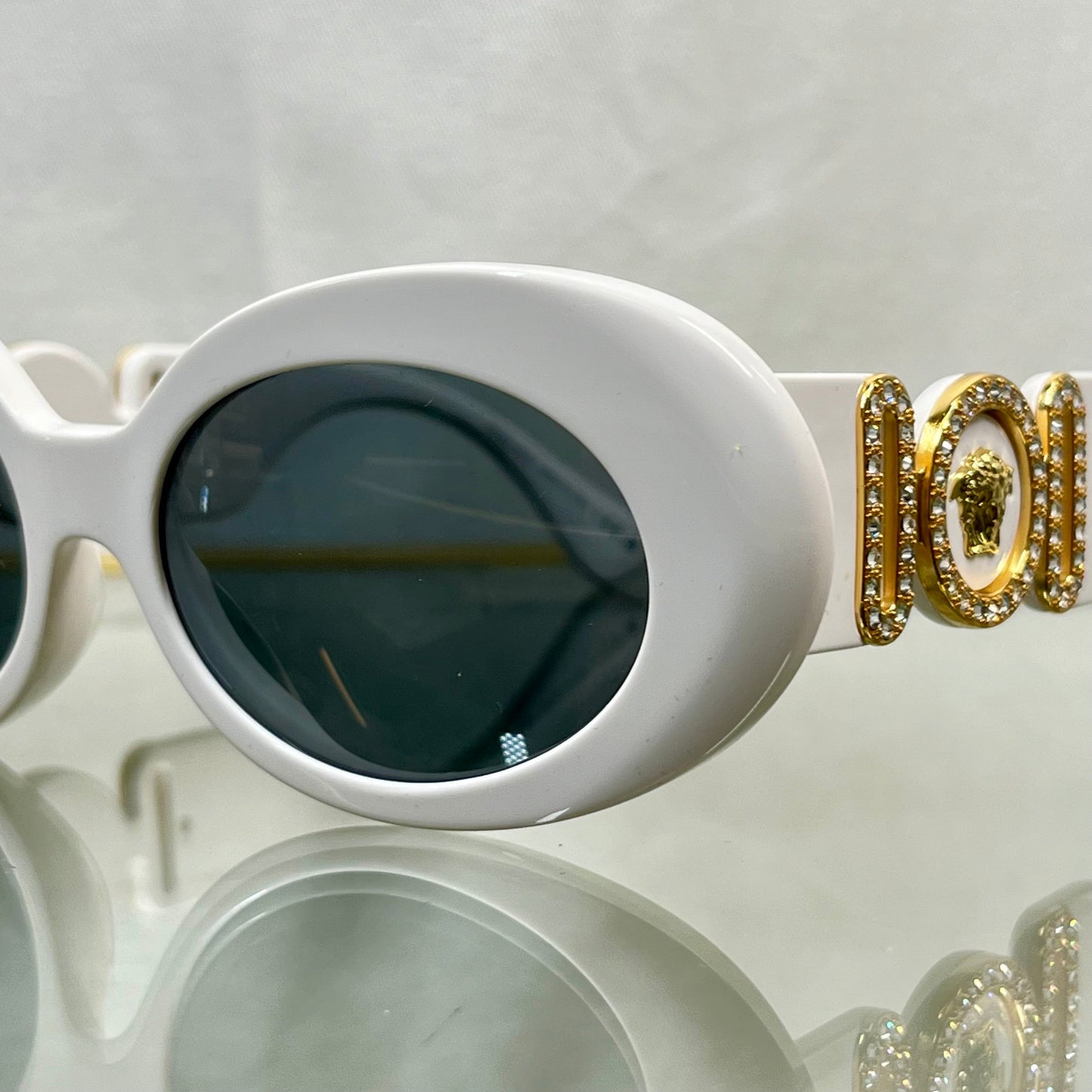 VERSACE MOD4726BU White Acetate Oval Crystal Embellished Medusa Sunglasses