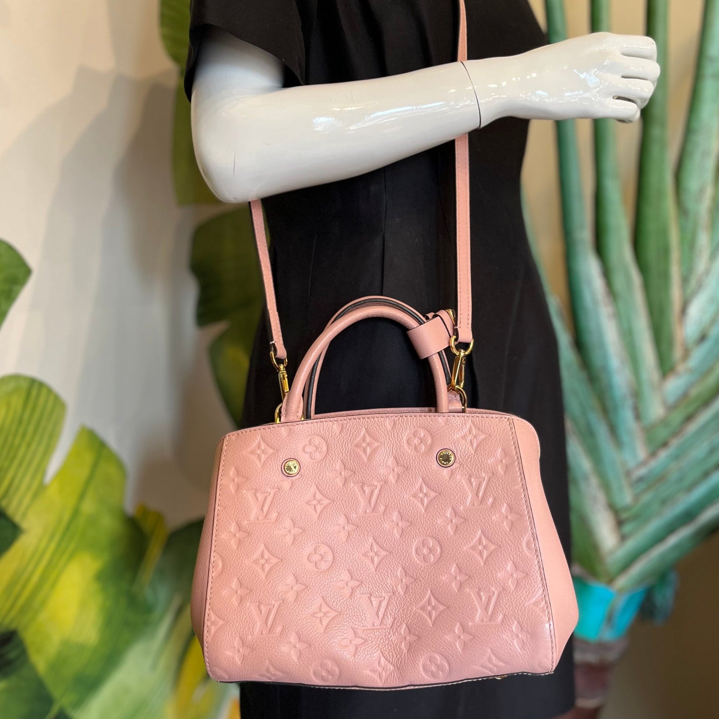 LOUIS VUITTON Montaigne BB Rose Poudre Empreinte Shoulder Bag