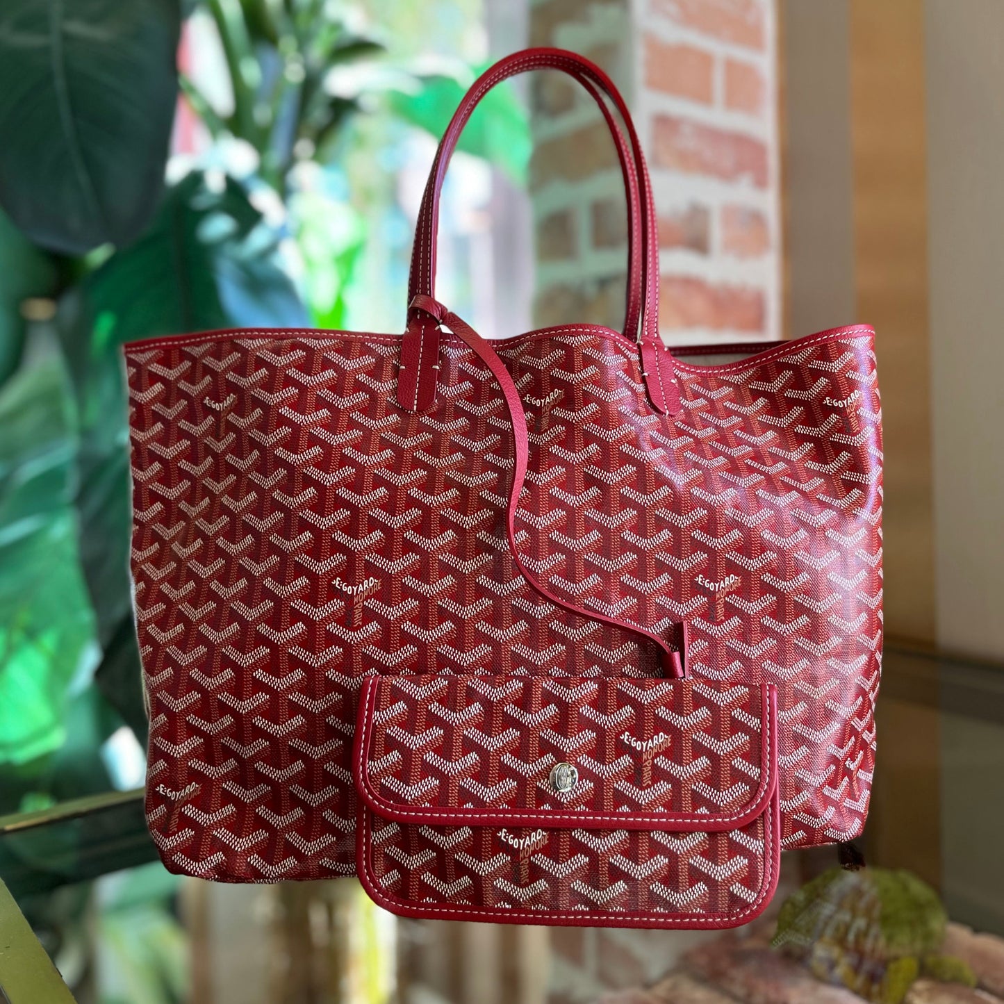 GOYARD Red Chevroches Calfskin & Goyardine Canvas St.Louis PM Tote TS