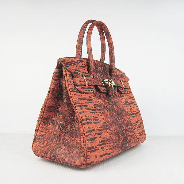 Hermes Birkin 30cm Lizard Pattern Handbag 6088 Orange/Golden