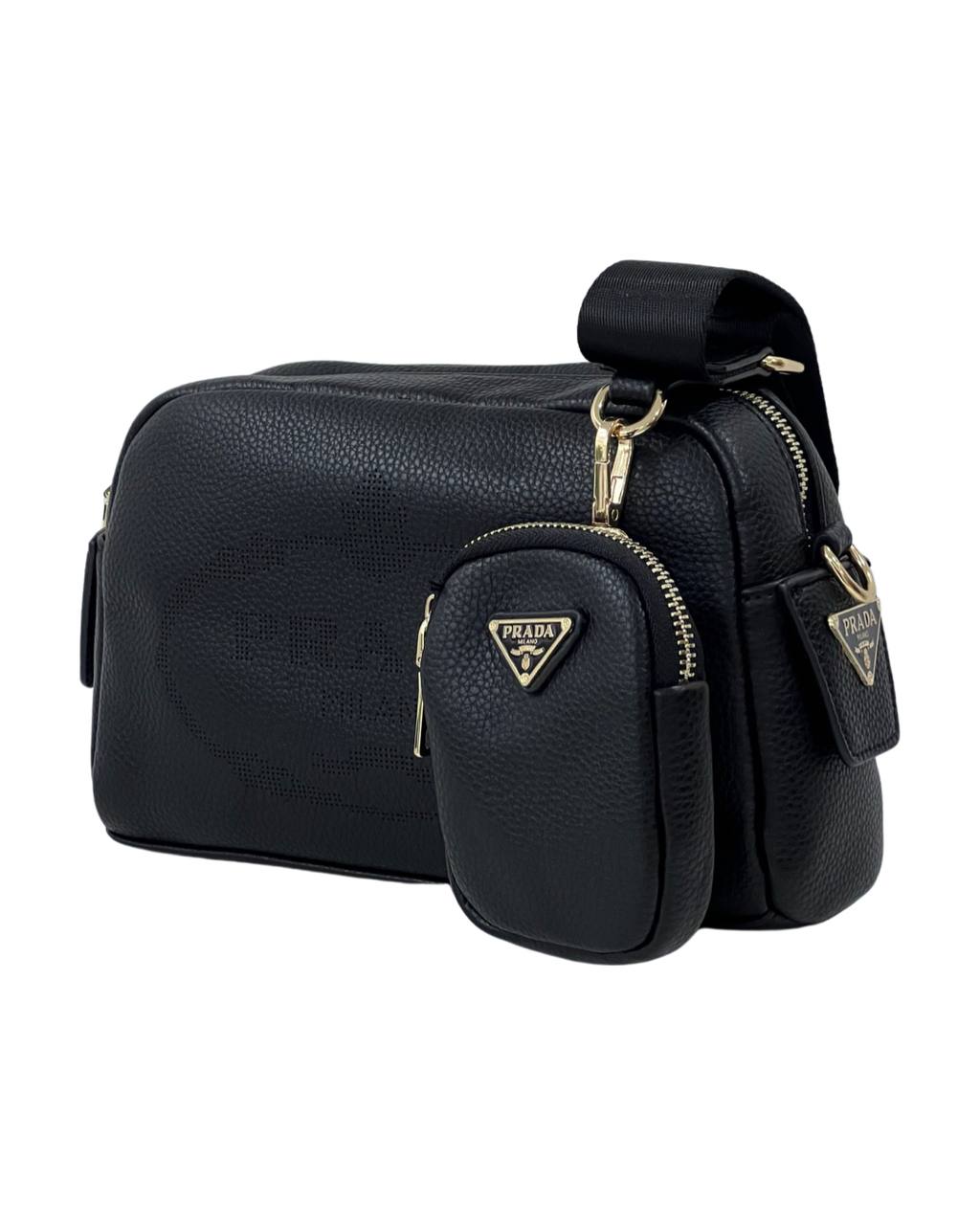 Prada Logo Camera Bag Leather Black