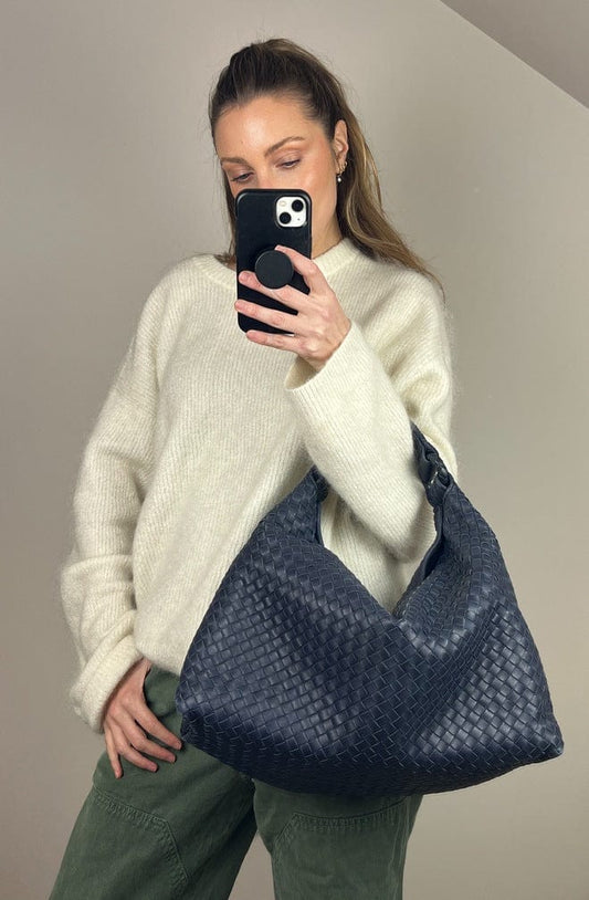 Bottega Veneta Intrecciato Navy Shoulder Bag