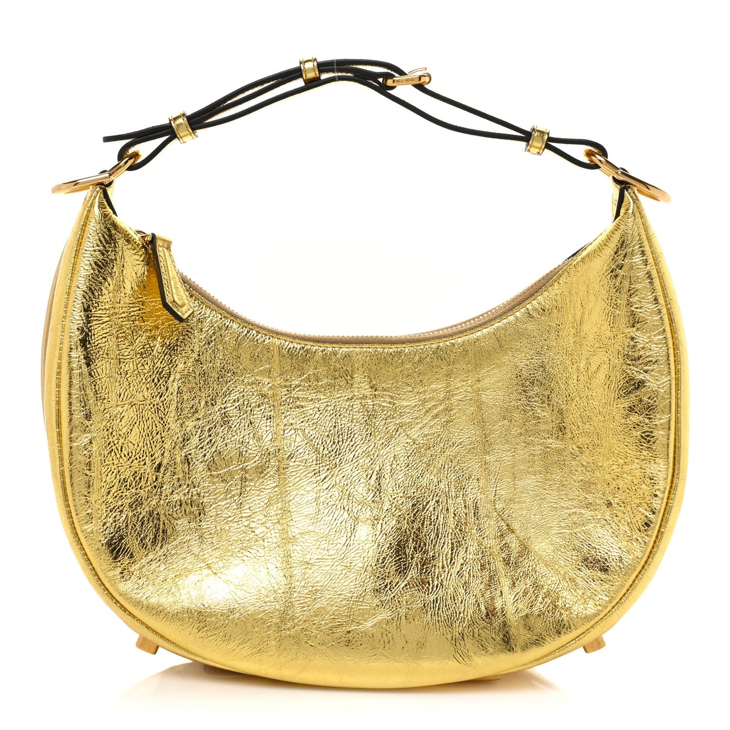 FENDI Laminated Craquele Lambskin Small Fendigraphy Hobo Gold