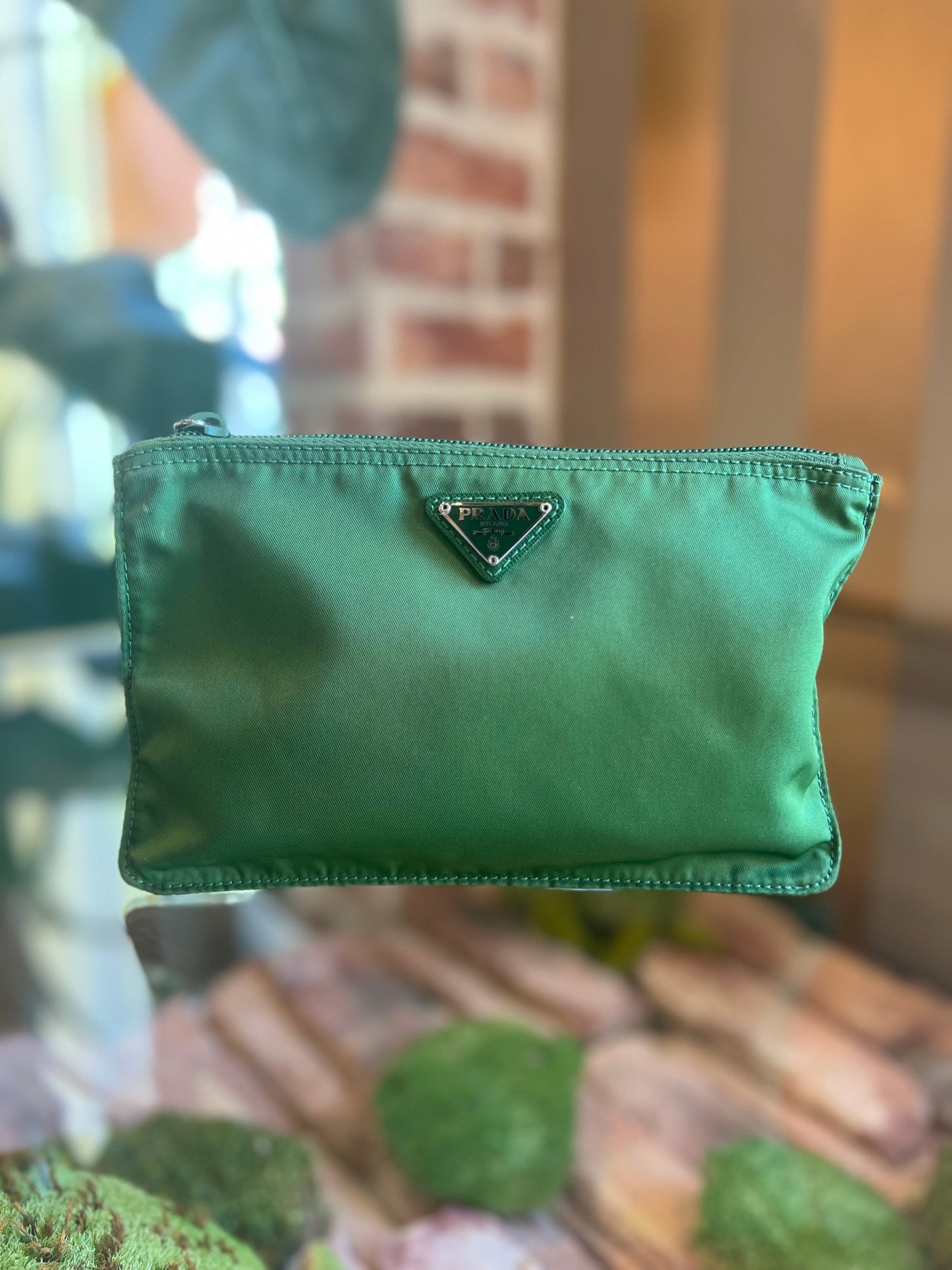 PRADA Green Nylon Tessuto Zip Pouch