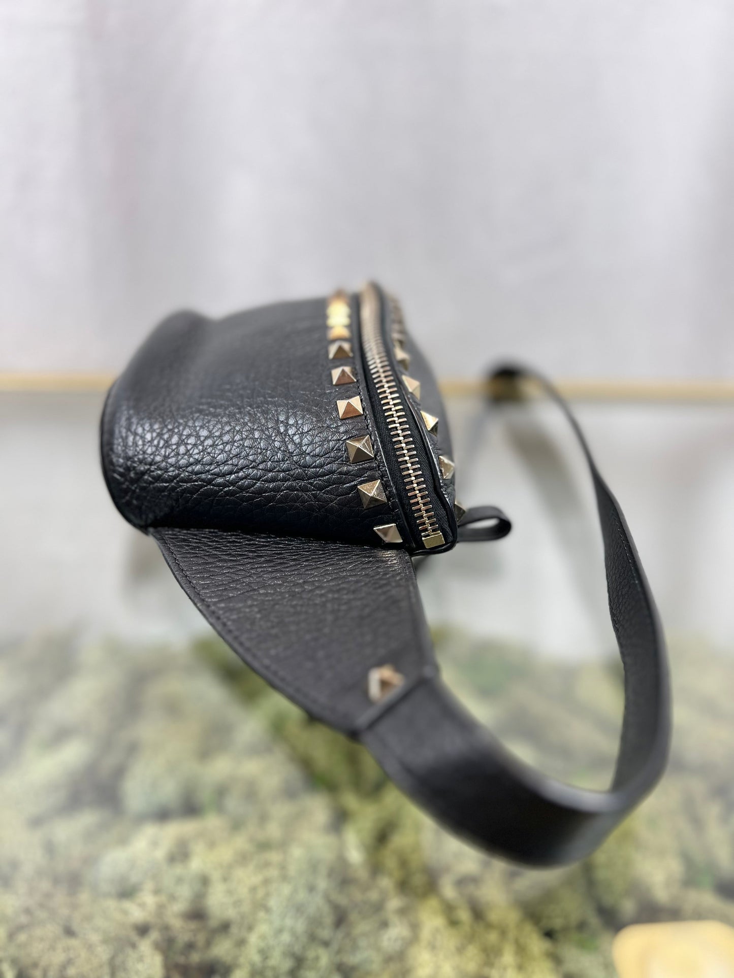 VALENTINO Rockstud Black Leather Belt Bag