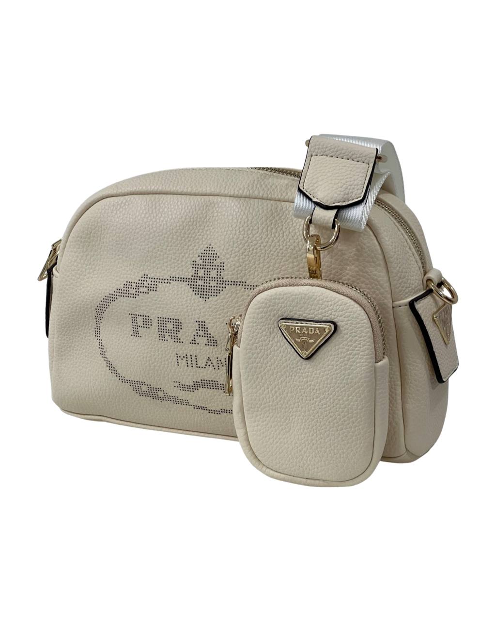 Prada Logo Camera Bag Leather Offwhite