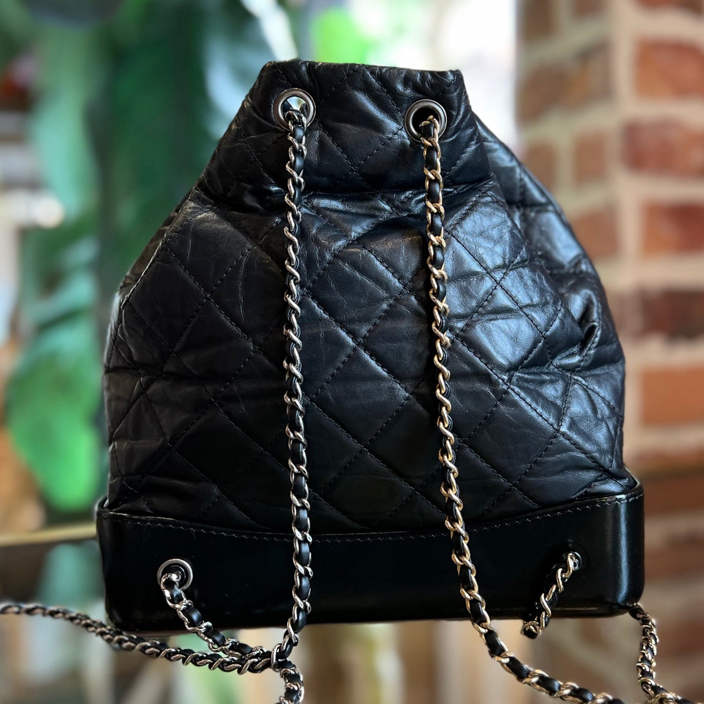 CHANEL Gabrielle Small Black Aged Calfskin Quilted Backpack