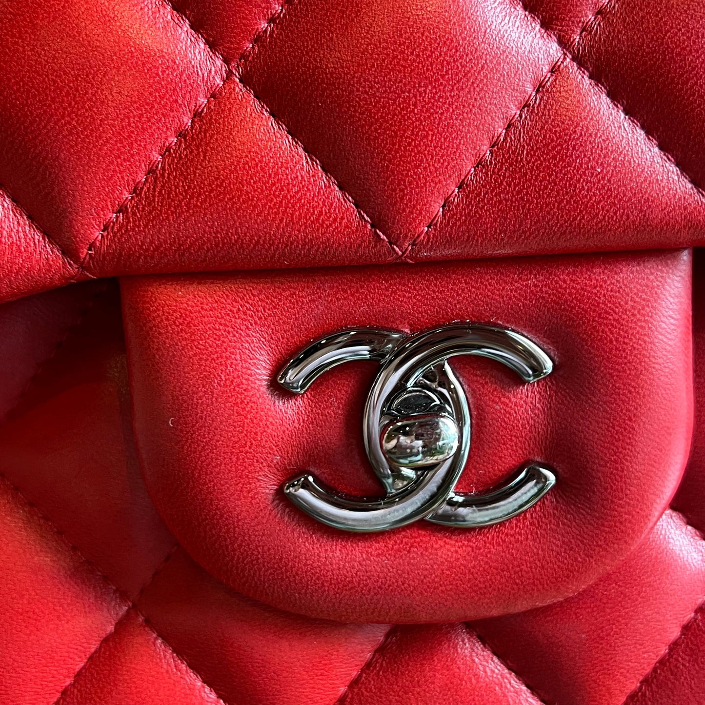 CHANEL Double Flap Jumbo Red Lambskin Quilted Shoulder Bag