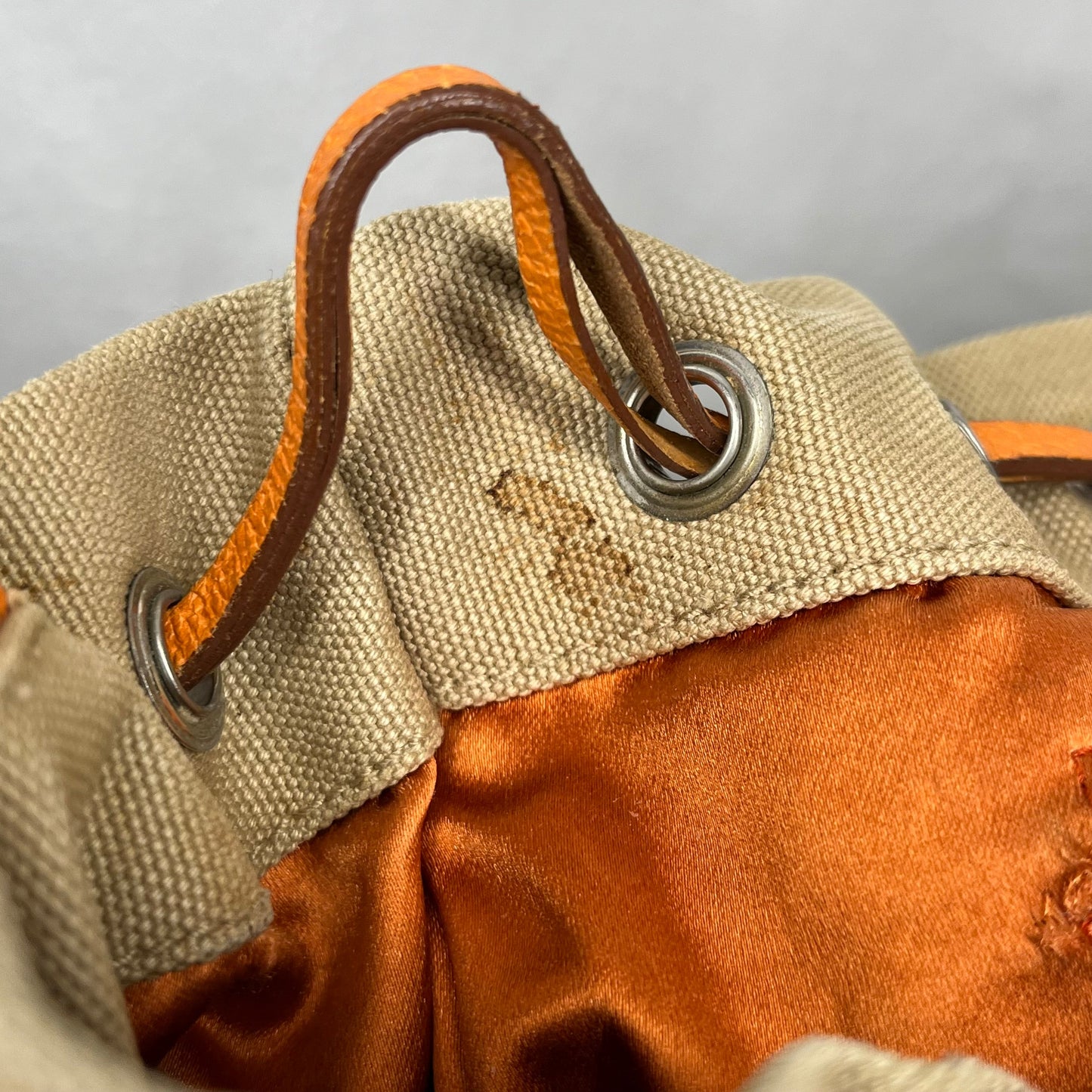 PRADA Leather & Canvas Drawstring Orange Bucket Bag TS3776