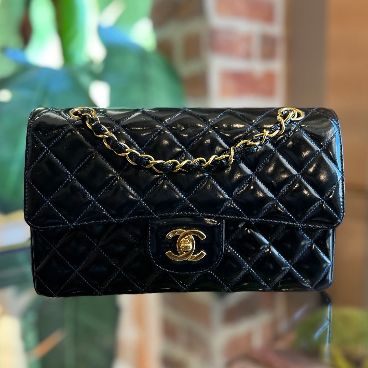 CHANEL Black Patent Leather Medium Double Flap ADI1005