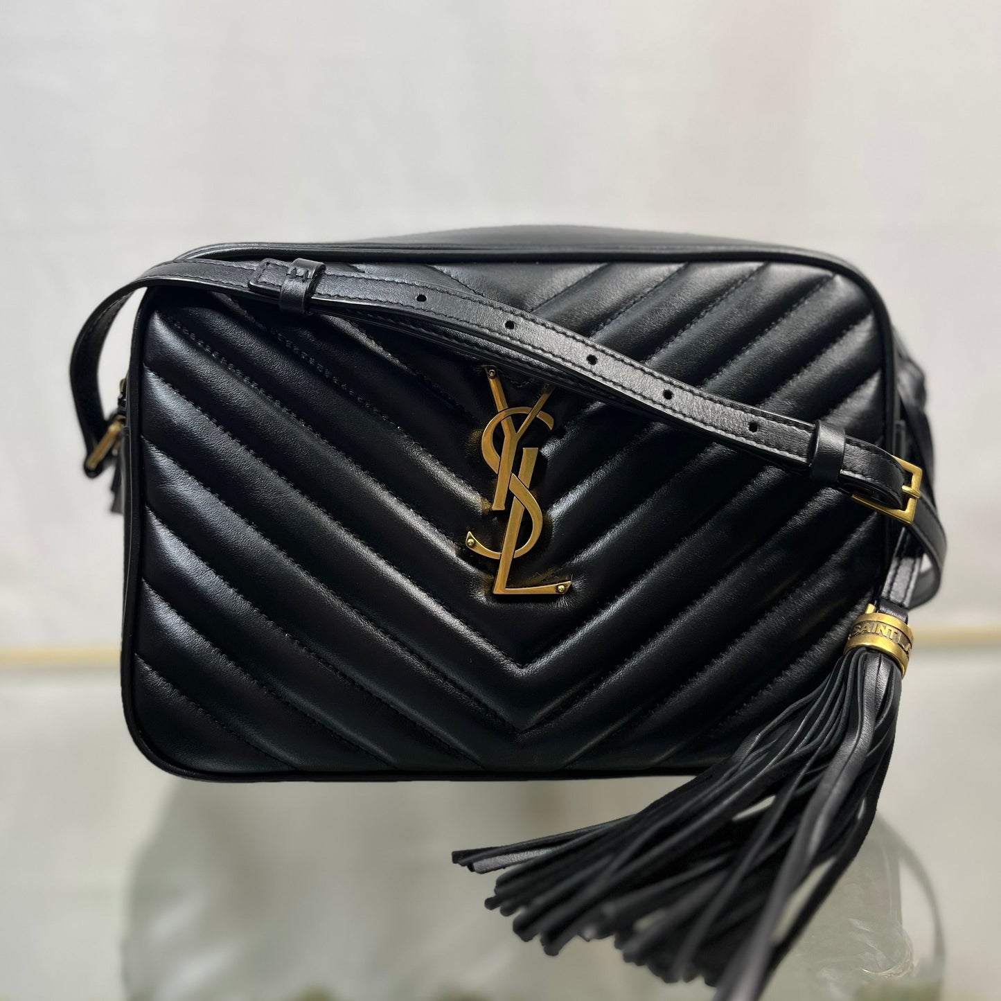 SAINT LAURENT Lou Camera Black Calfskin Matelasse Monogram Crossbody Bag