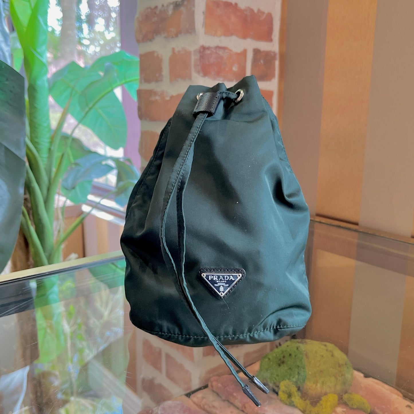 PRADA Green Nylon Drawstring Pouch