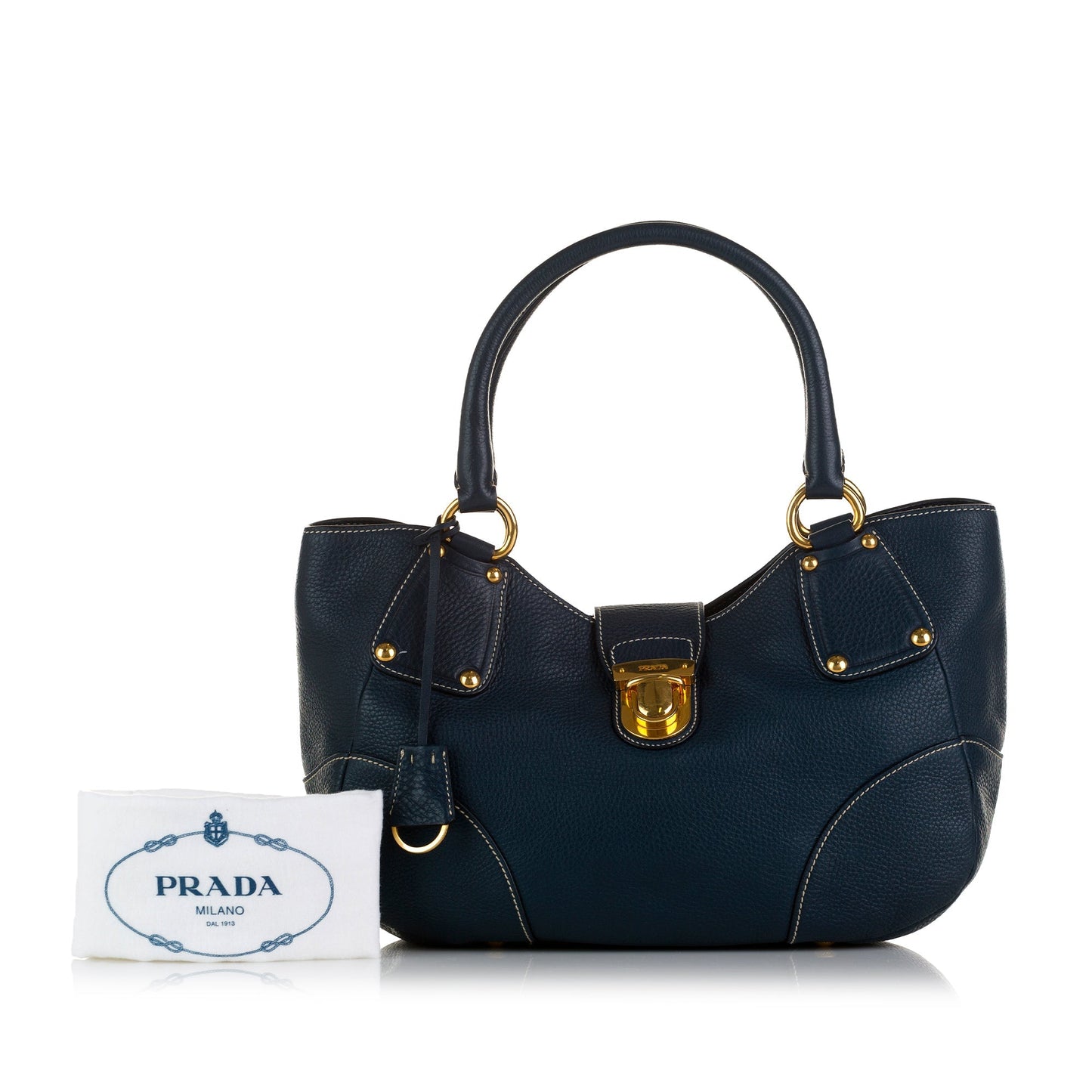 Prada Handbag Blue Vitello Daino