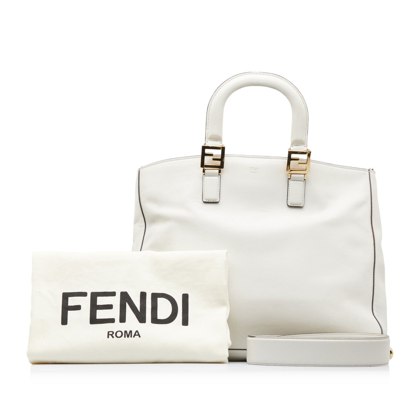 White Fendi Medium Glacier FF Tote Satchel