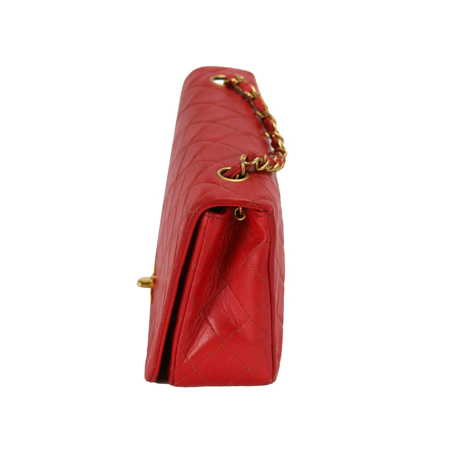 Chanel Full Flap Bag Small Red Lambskin Gold