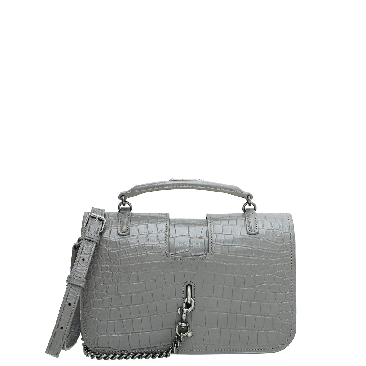 YSL Gray Croc Embossed Charlotte Medium Bag