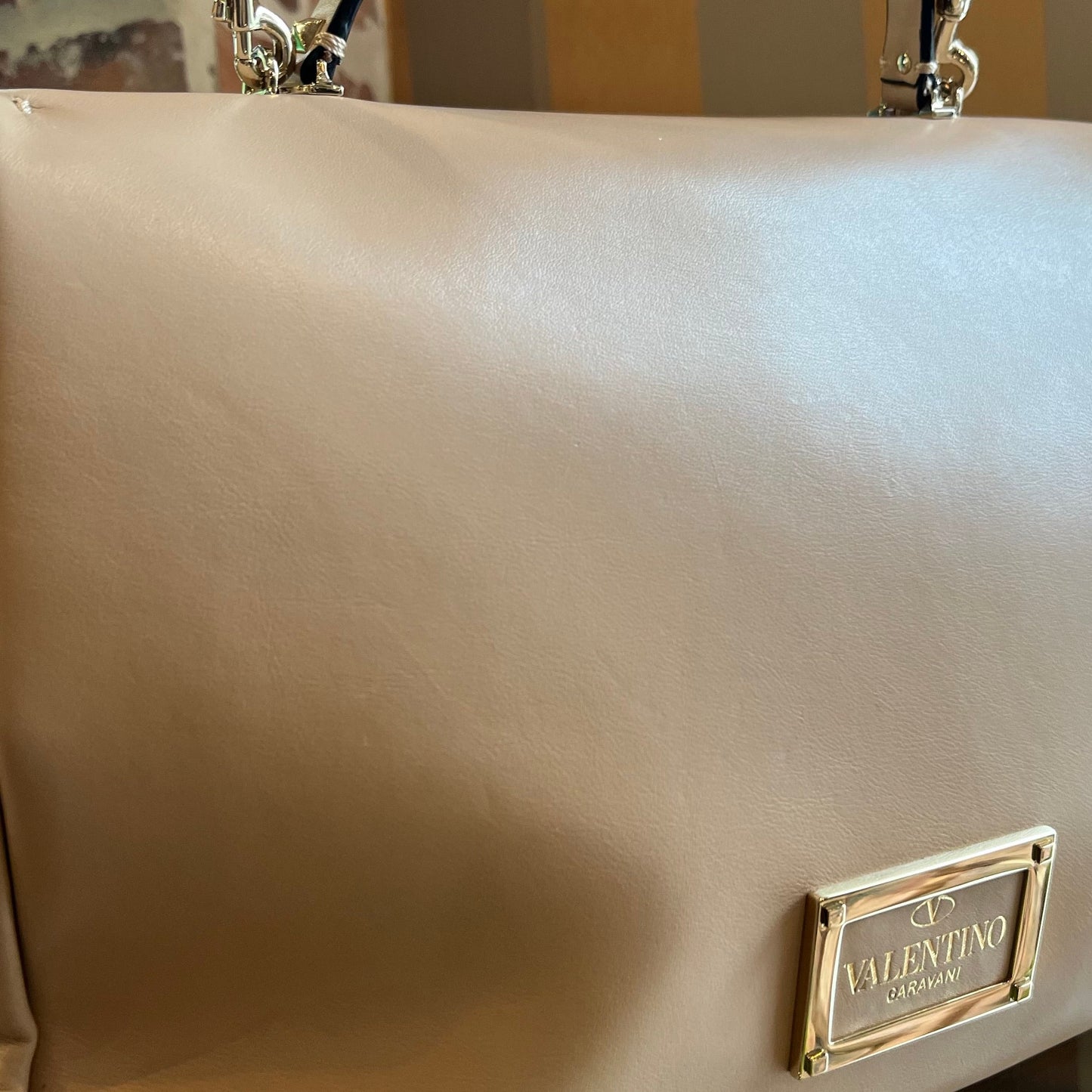 VALENTINO Rockstud Beige Leather Top Handle