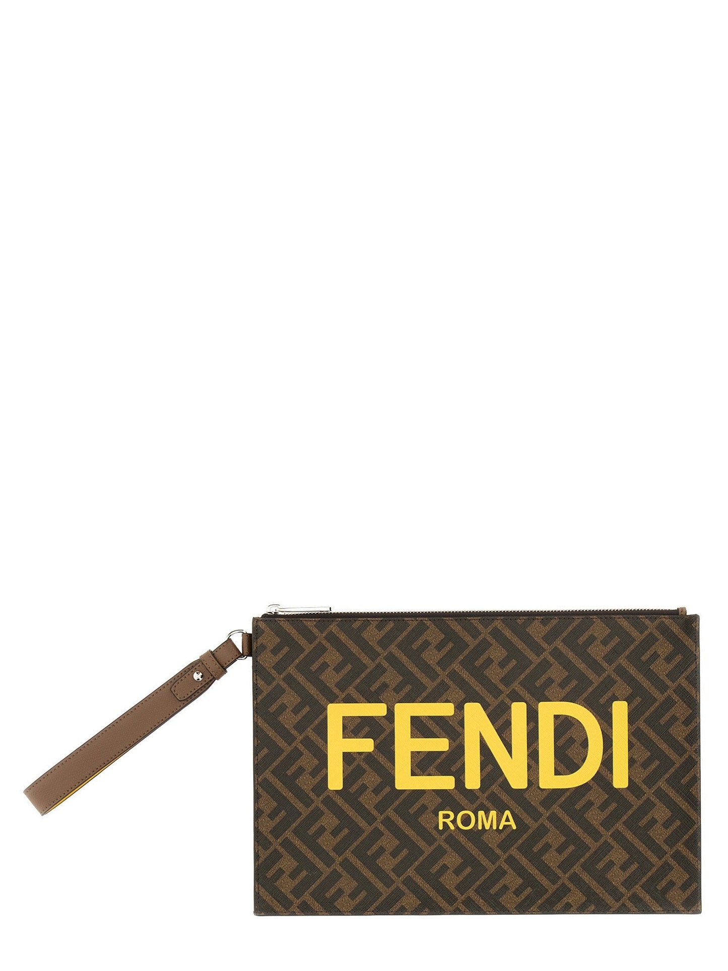 Fendi Flat Pouch In Roma Logo Calf Leather