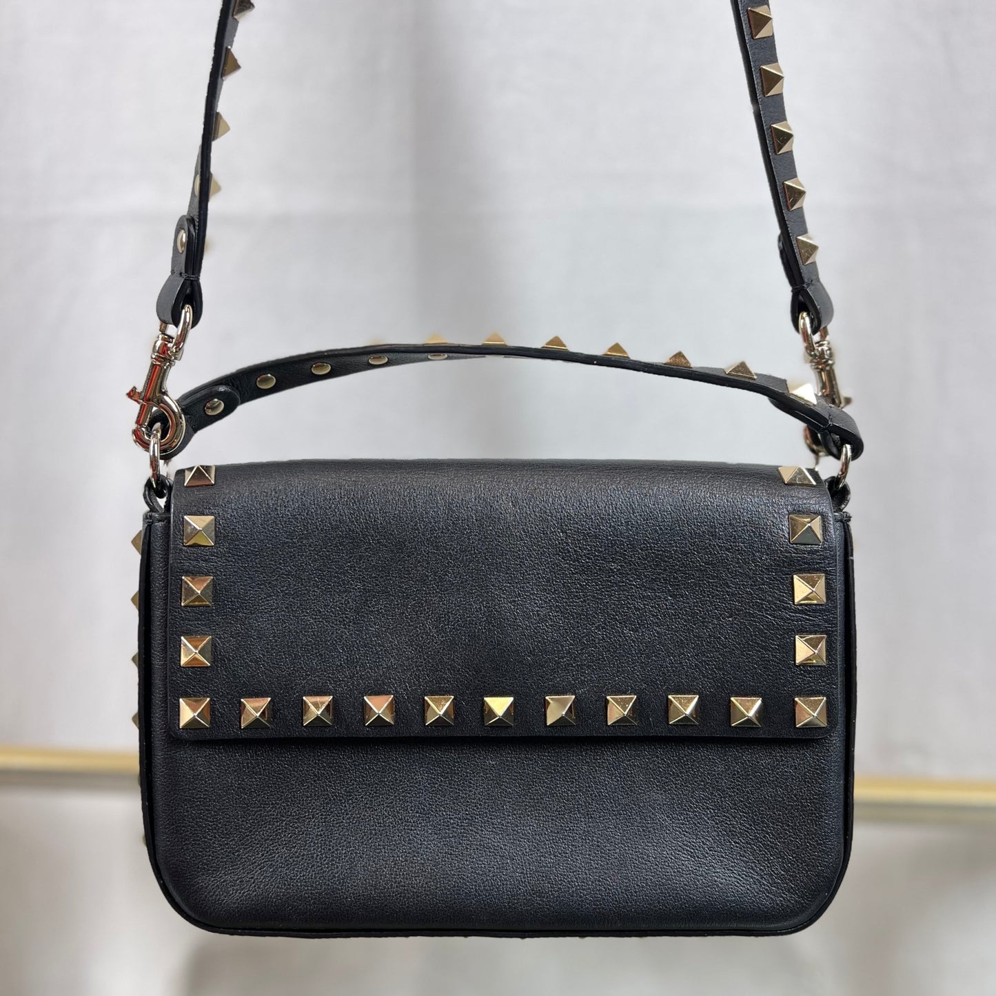 VALENTINO Mini Rock Stud Black Leather Crossbody