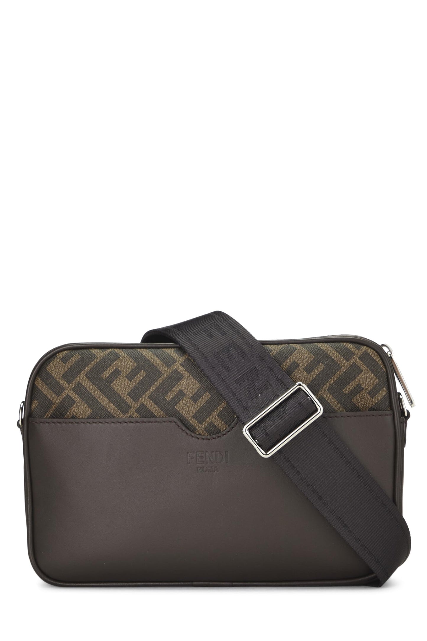 Fendi,  Brown Coated Canvas Logo Camera Case, Brown