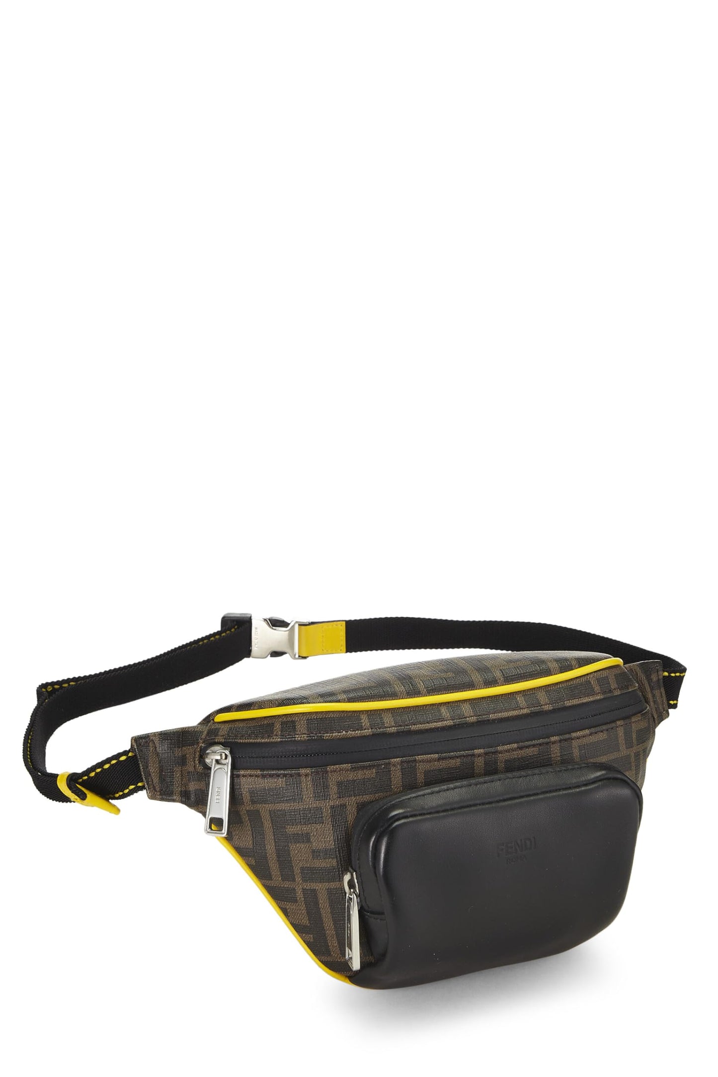 Fendi,  Black Zucca Coated Canvas Waist Pouch, Yellow