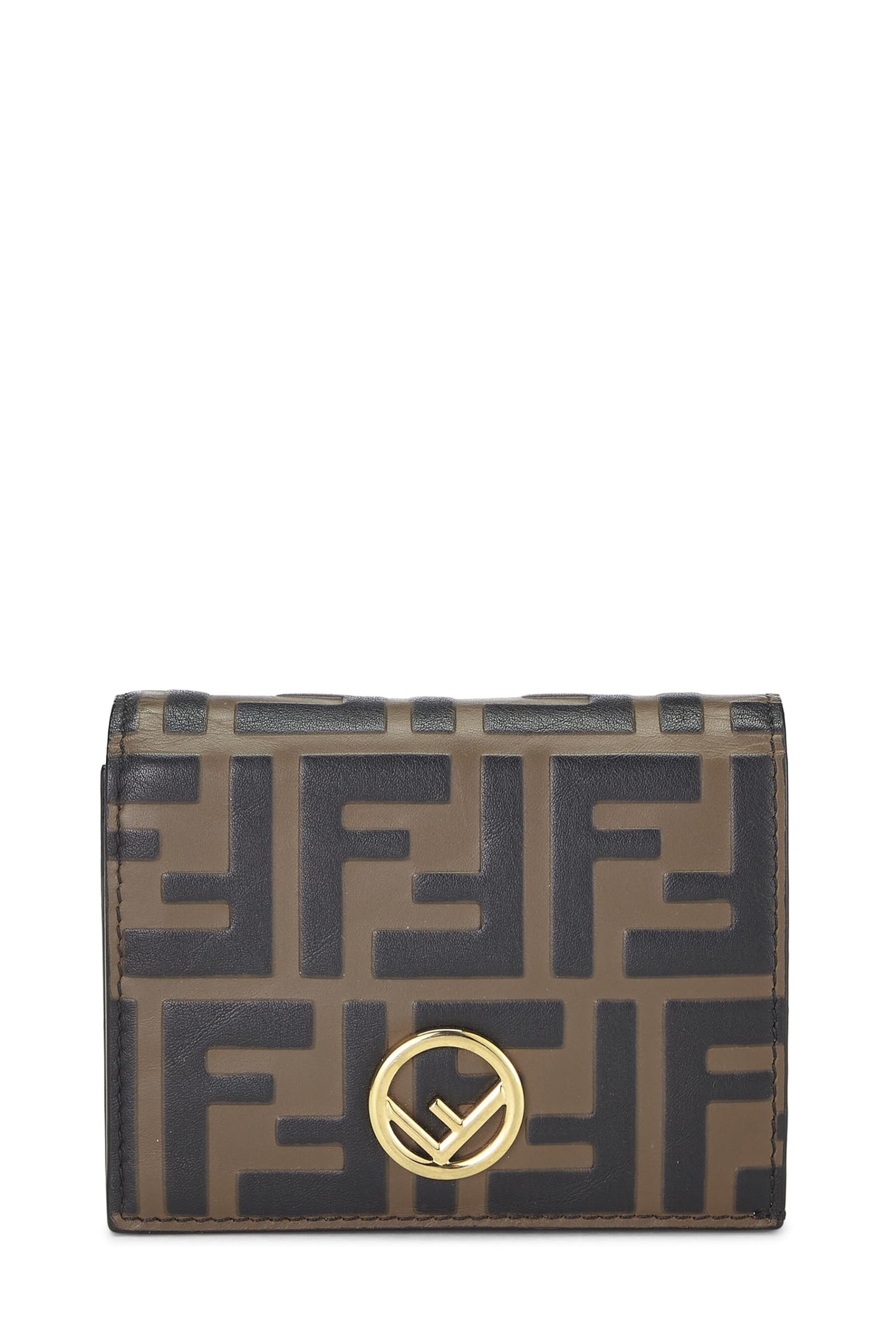 Fendi,  Brown Embossed Leather 'F is Fendi' Compact Wallet, Brown