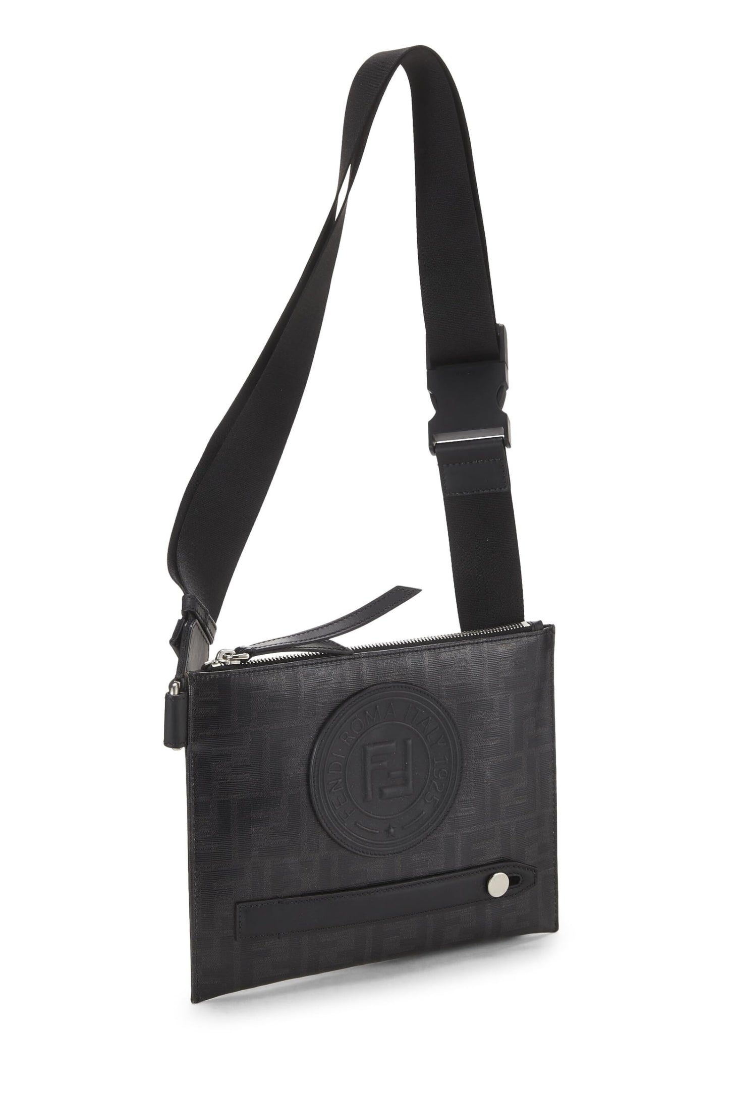 Fendi,  Black Zucca Coated Canvas Crossbody Bag, Black