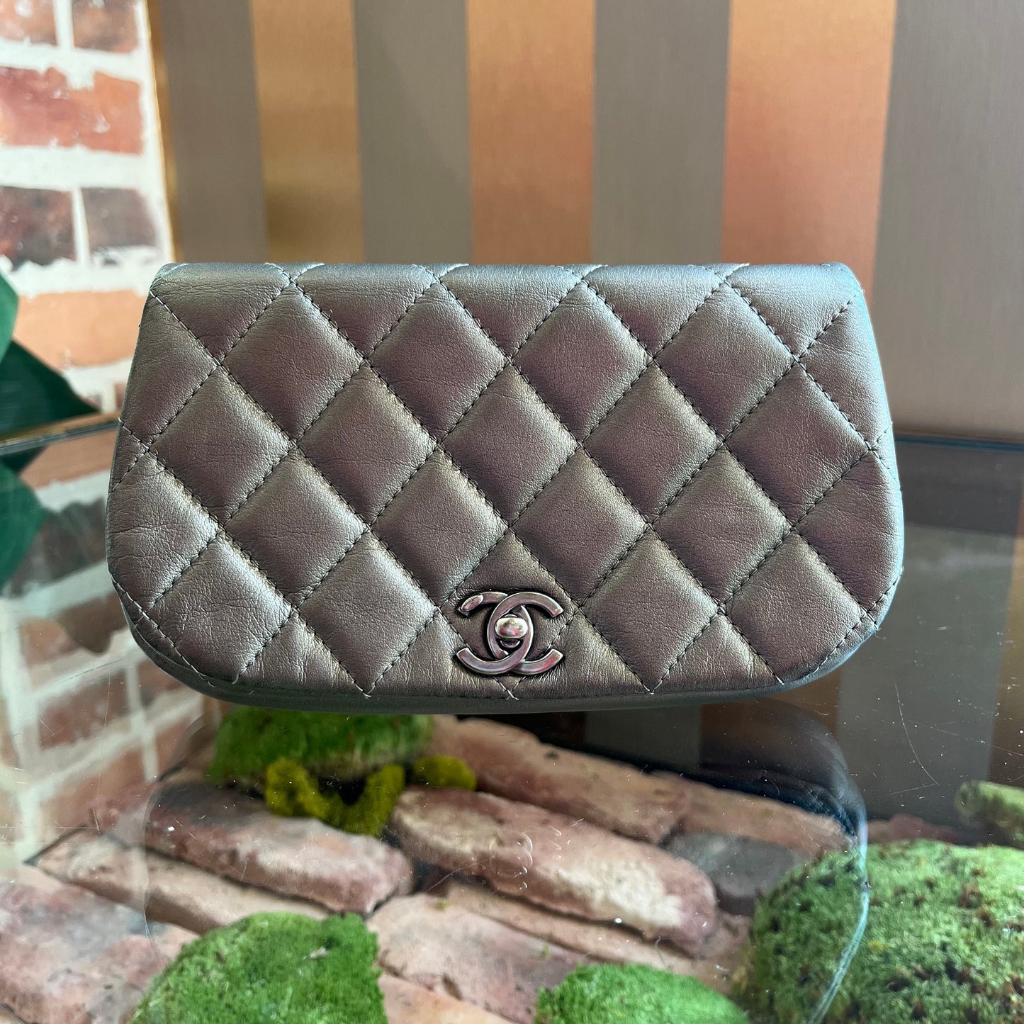 Chanel Gray Leather Coco Mail Clutch