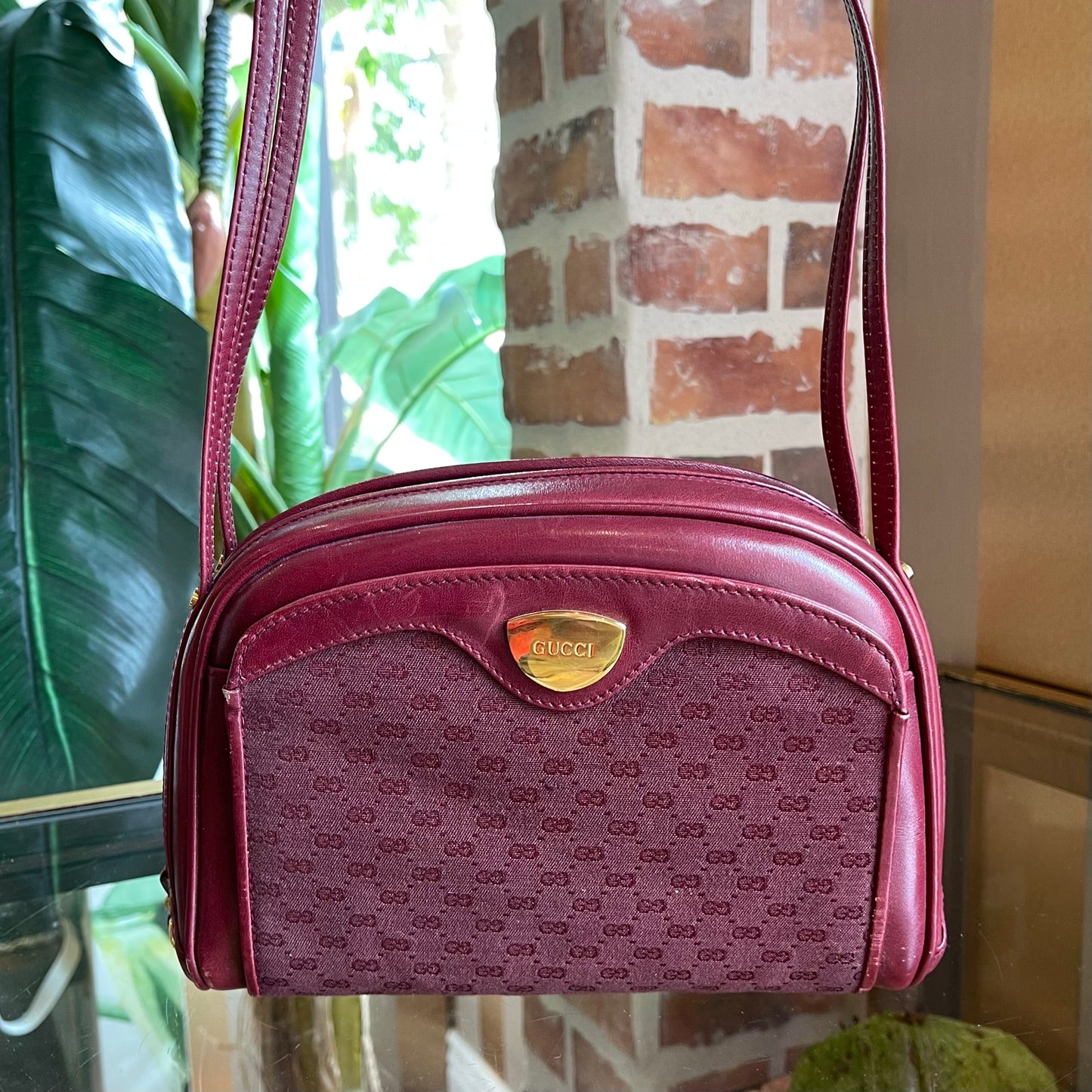 GUCCI Micro Guccisima GG Web Burgundy Crossbody