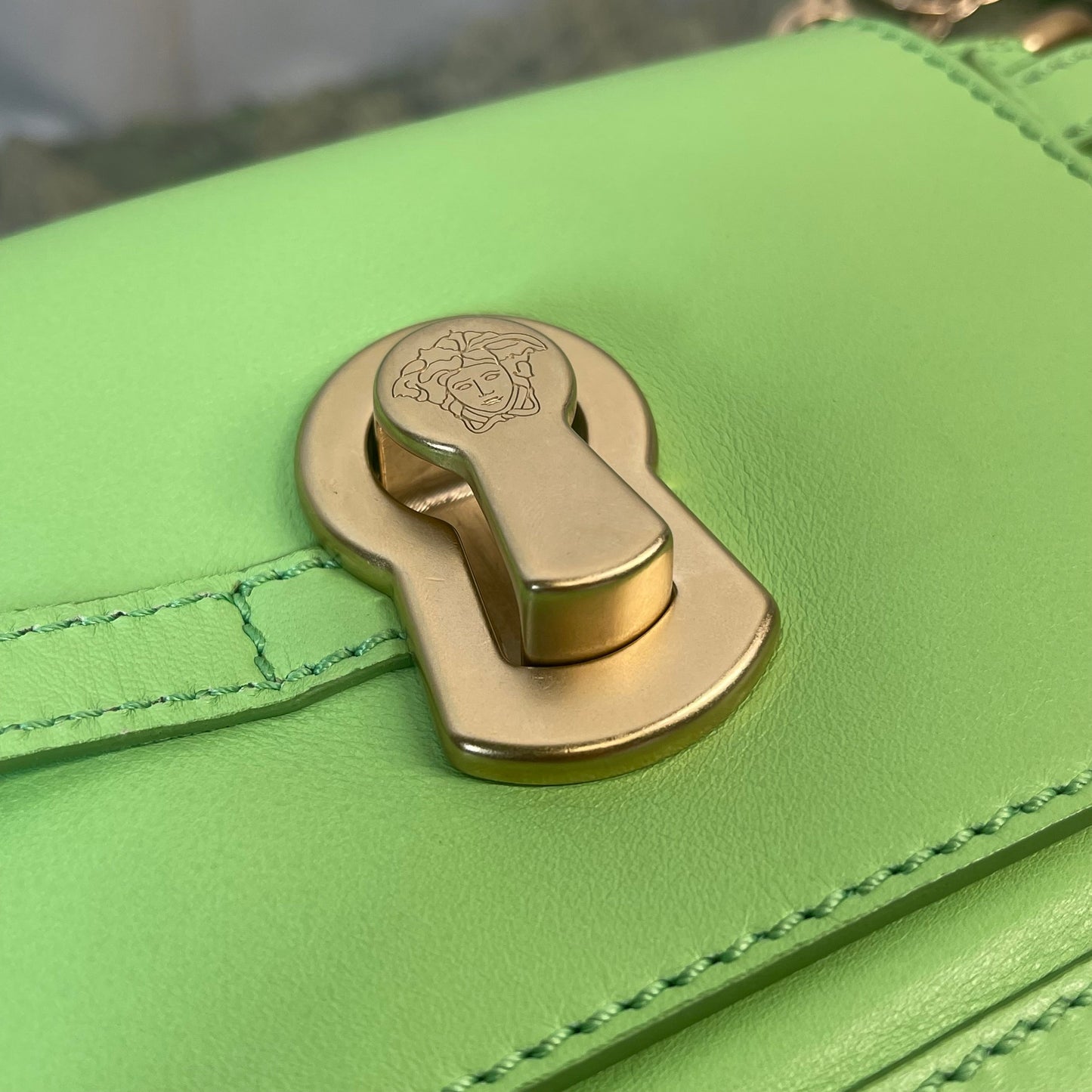 VERSACE Key Hole Medusa Neon Green Shoulder Bag