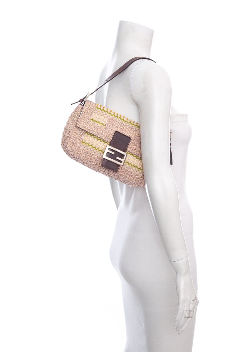 Fendi Pink & Multi Color Beaded Silk Baguette