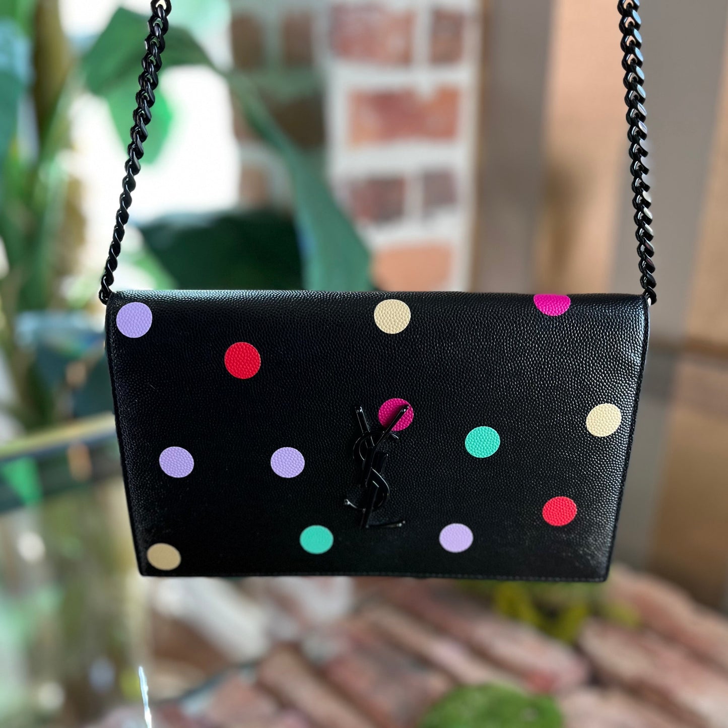 Saint Laurent Black Multicolor Polka Dot Kate