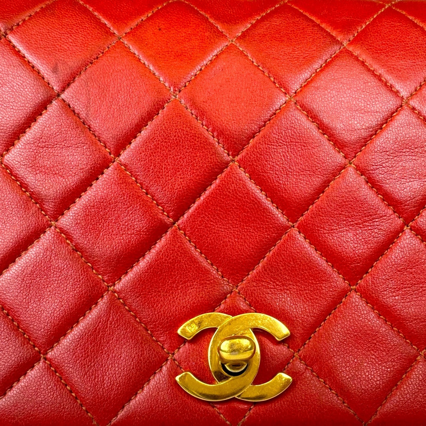 Chanel Full Flap Bag Small Red Lambskin Gold