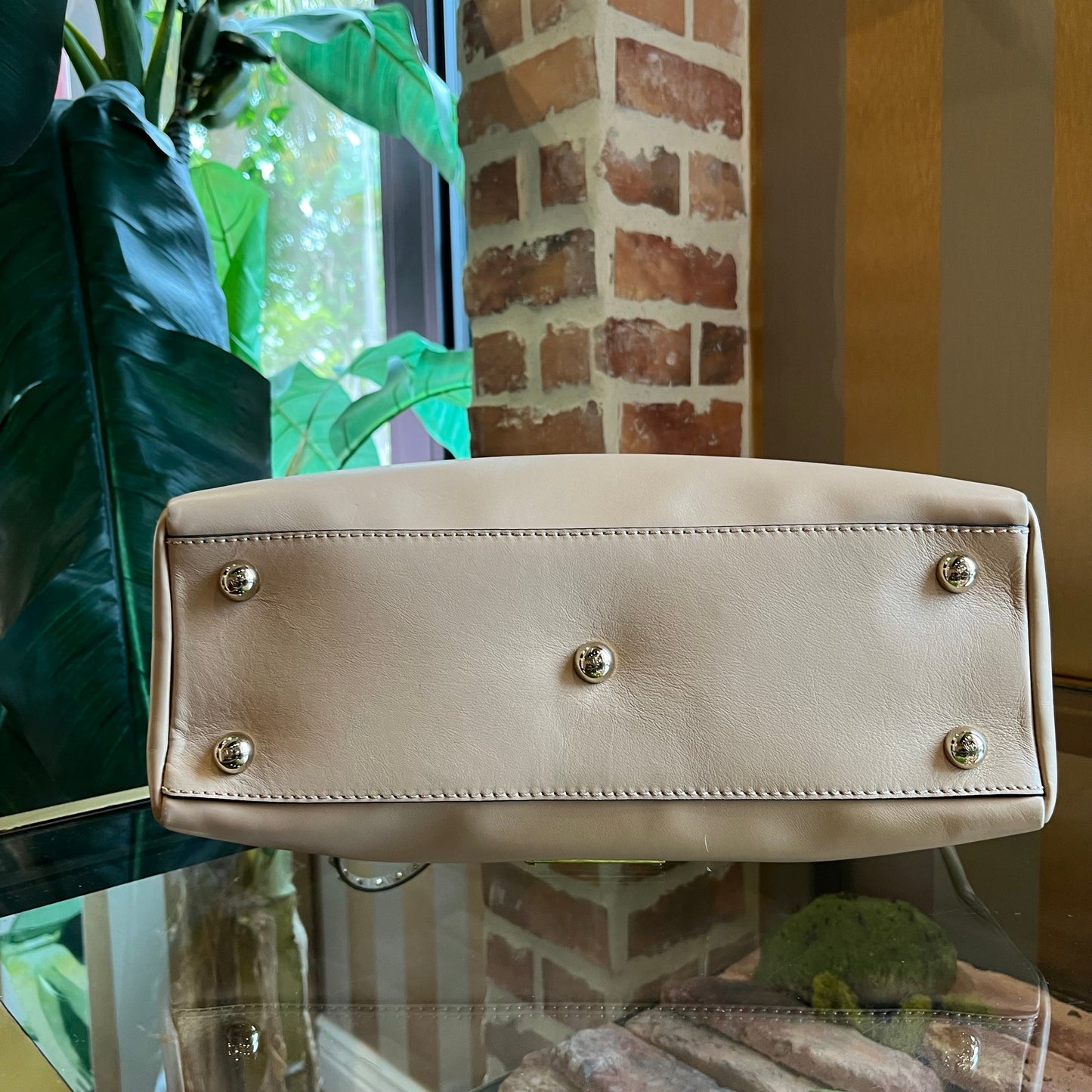 VALENTINO Rockstud Beige Leather Top Handle