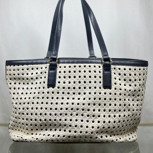 TORY BURCH White Woven Robinson Shopper Tote