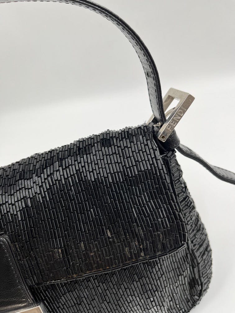 Vintage Fendi Black Beaded Baguette Bag