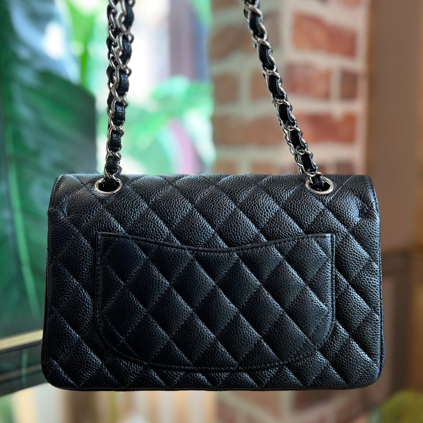 CHANEL Small Double Flap Black Caviar Quilted Shoulder Bag