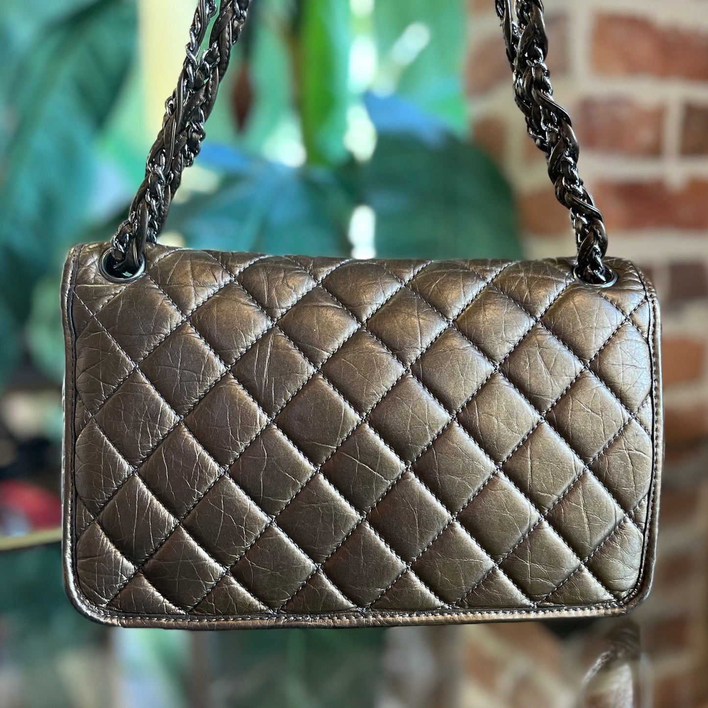 CHANEL Bronze Aged Calfskin Leather Quilted Flap Bag TS3112